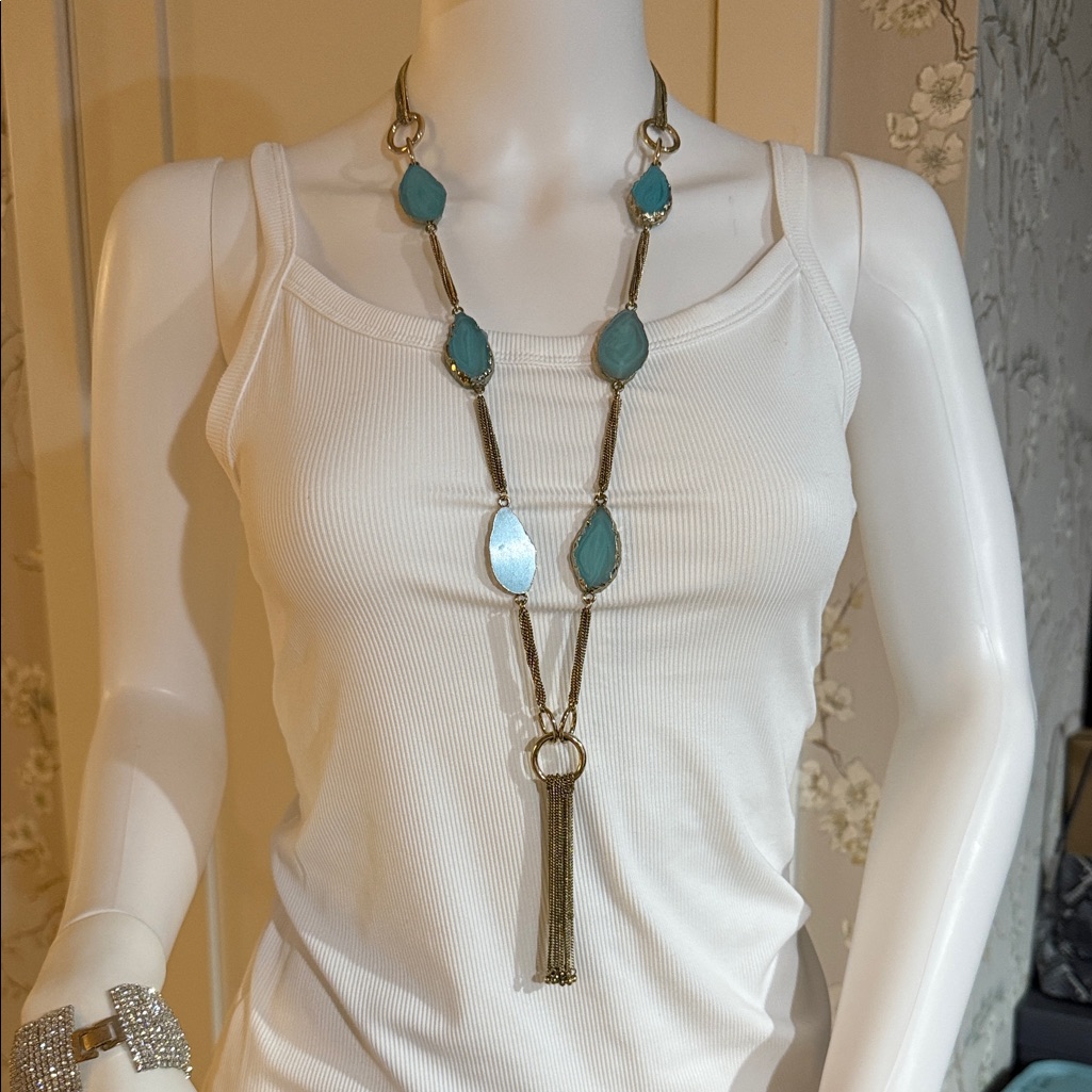 Abs Allen Schwartz Gold And Teal Necklace 45$
